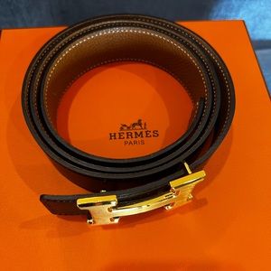 Hermes Togo H belt 85 gold black